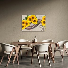 Kép - Ragyogó napraforgó virágok (üvegen) (70x50 cm)
