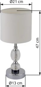Globo 24136T Asztali lámpa króm, textil fehér, üveg-kristály, áttetsző, kapcsolóval, Ø:210, M:470, izzó nélkül 1xE14 40W 230V