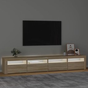 sonoma tölgy színű TV-szekrény LED-lámpákkal 240x35x40 cm