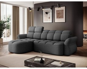 Sötétszürke bársony kinyitható-tárolóhelyes sarokkanapé (bal oldali-heverő résszel) Beneth – ELTAP