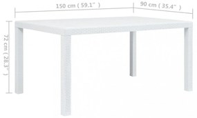 fehér rattan hatású műanyag kerti asztal 150 x 90 x 72 cm