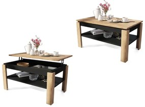 Átalakítható konferenciasztal emelhető lappal és polccal, ADEN tölgy/fekete