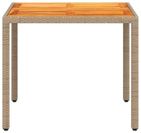 bézs polyrattan és akácfa kerti asztal 90 x 90 x 75 cm