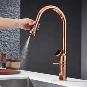 Konyhai csaptelep ELITE EDITION KF1694 kihúzható zuhanyfejjel, termosztátos működéssel, többféle színben — Arany