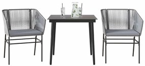 3 részes szürke polyrattan üveg kerti étkezőgarnitúra párnával