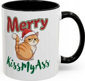 Merry KissMyAss nyomott mintás bögre vicces karácsonyi ajándék szarkasztikus macska