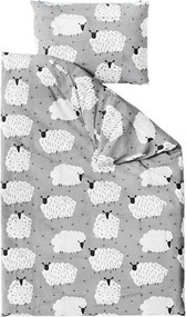 Krepp ágyneműhuzat készlet WHITE SHEEPS POLY szürke + Jersey gumis lepedő 90 x 200 cm szürke, egyszemélyes