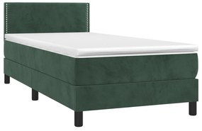 sötétzöld bársony rugós és LED-es ágy matraccal 80 x 200 cm