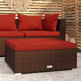 Barna polyrattan kerti lábtartó párnával 70 x 70 x 30 cm