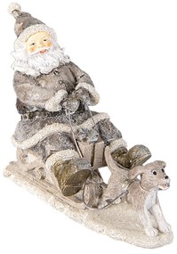 Szánkózó Télapó kiskutyával karácsonyi nosztalgikus dekoráció