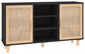 fekete fenyő/természetes rattan tálalószekrény 105 x 30 x 60 cm