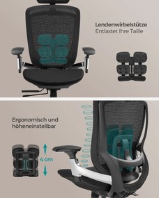 ergonomikus szék, állítható, dönthető irodai szék, fekete