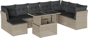 vidaXL 9 részes világosszürke polyrattan kerti ülőgarnitúra párnával