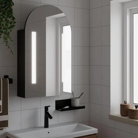 fekete ívelt tükrös fürdőszobaszekrény LED-del 42 x 13 x 70 cm