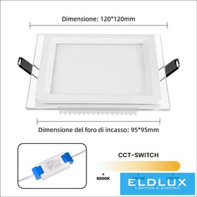 UNIVERSO Négyzet alakú süllyesztett LED panel 9w 780lm CCT/kap. 120° IP20 Fehér 120x120mm kivágás:94x94mm