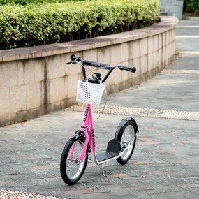 HOMCOM Gyerek Roller fékkel, állítható magasságú, könnyű acél, rózsaszín