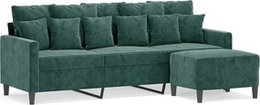 vidaXL 3 személyes sötétzöld bársony kanapé lábtartóval 180 cm