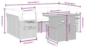 7 részes szürke polyrattan kerti ülőgarnitúra párnákkal