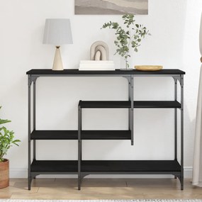 Konsole Asztal Fekete Tölgy 100x35x75 cm Műanyag Fa és Acél