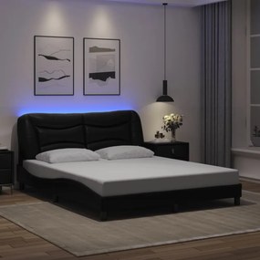 fekete műbőr ágykeret LED-világítással 160 x 200 cm