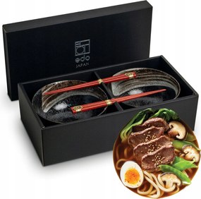 Kerámia szett Sötét Tálak 17cm Leves Udon Ansen pálcikákkal