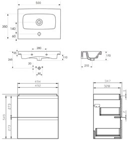 Cersanit S801-229-DSM - MODUO SLIM falra szerelhető fürdőszobaszekrény mosdóval, fehér
