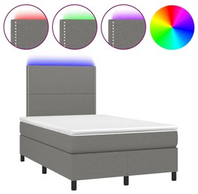 sötétszürke szövet rugós és LED-es ágy matraccal 120 x 200 cm