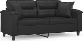 vidaXL 2 személyes fekete műbőr kanapé díszpárnákkal 140 cm