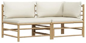 vidaXL 2 részes bambusz kerti ülőgarnitúra krémfehér párnákkal