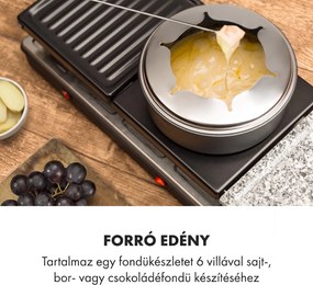 Klarstein Fonduelette XL, 3 az 1-ben raclette grill fonduevel, 1650 W, természetes kő, 12 személyre