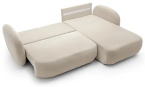 OLBIA jobbos, L-alakú, kihúzható sarokkanapé tárolóval, bézs