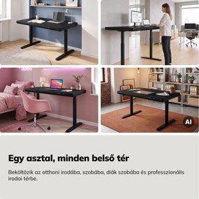 Elektromos ülő-álló íróasztal fiókkal és Qi vezeték nélküli töltővel fekete, 1200 mm: ELLIS