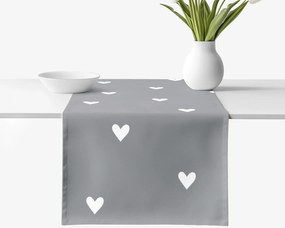 Goldea pamut asztali futó - szívecskék, szürke alapon 50x120 cm