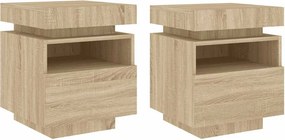 vidaXL 2 db sonoma tölgy éjjeliszekrény LED-fényekkel 40x39x48,5 cm