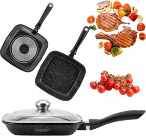 Grill serpenyő fedővel 24 cm négyzet alakú bevonat fekete márvány