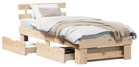 Ágykeret fejtámlával fiókkal Barna 75 x 190 cm Tömör fenyőfa