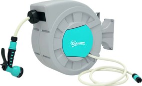 Outsunny Övvisszahúzó Kerti Tömlődob 30+2m Víz Tömlővel, 180° Forgatható Fali Automatikus Tömlődob Zárral és 7 Permetezővel Öntözéshez PP Anyagban, Zö
