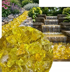 Grys Üveg Kerti Kő Dekorációs Üveg Sárga 3-5CM Gabionokhoz 2kg