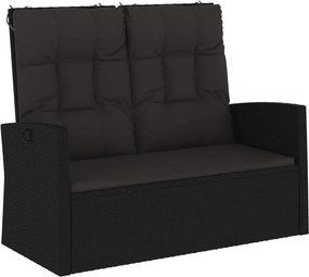 vidaXL fekete polyrattan dönthető kerti pad párnával 118 cm