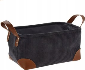 Textil Tároló doboz, szürke kordbársony, 30x20x15 cm, dekoratív, fogantyúkkal