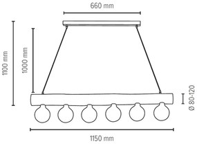 Spot-Light 69870604 - Csillár zsinóron TRABO 6xE27/60W/230V fenyő