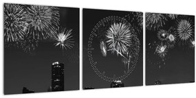 Kép - tűzijáték Miamiban, fekete és fehér (órával) (90x30 cm)