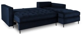 Santo kék kinyitható bársony sarokkanapé, jobb oldali - Milo Casa