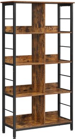 4 szintes könyvespolc, könyvespolc, 80 x 33 x 149 cm, rusztikus barna-fekete