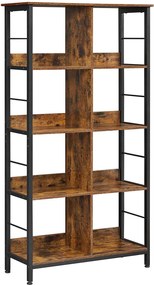 4 szintes könyvespolc, könyvespolc, 80 x 33 x 149 cm, rusztikus barna-fekete