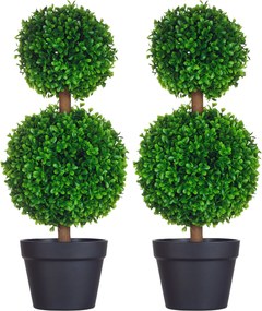 HOMCOM 2 db Nagy Mesterséges Bukszusfa 60 cm, UV Ellenálló Műnövény, Műanyag Mesterséges Növény Cserépben, Mesterséges Fa, Műnövény, Valódi Kinézet a