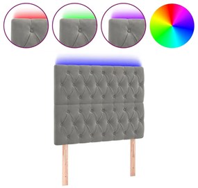 világosszürke bársony LED-es fejtámla 90x7x118/128 cm