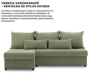 Venezia sarokkanapé, kordbársony, univerzális oldal, bonell töltet, zöld