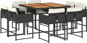 vidaXL 9 részes fekete polyrattan kerti étkezőgarnitúra párnákkal