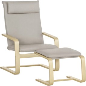 HOMCOM Szövet Kárpitozású Modern Fotel Otománnal Magas Háttámlával és Karfákkal 67x69x100 cm Szürke | Aosom
